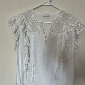 Sandro White Lace Ruffle Blouse